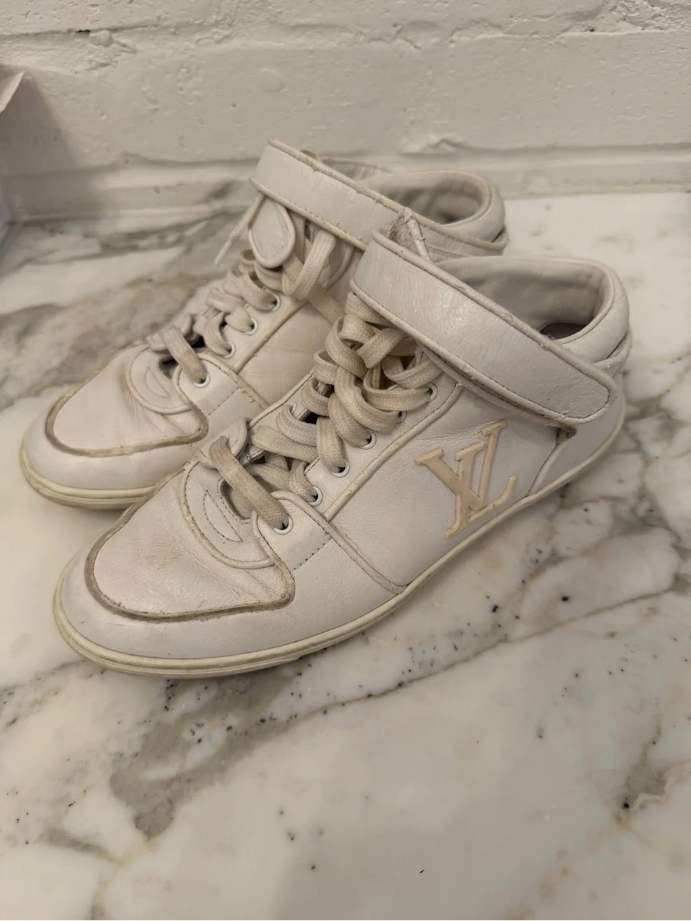 Louis Vuitton White Cream High-Top Sneakers